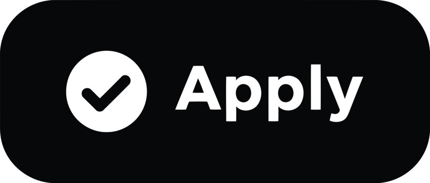 Black Apply Button with Checkmark Icon, Rounded UI Interface Element for Web and App Design