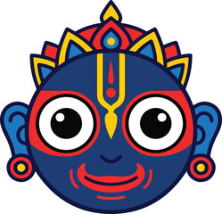 Obraz premium Lord Jagannath Face Vector Illustration - Blue Hindu Deity Icon