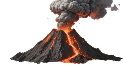 Volcano erupting with lava flow and smoke plume © Maria