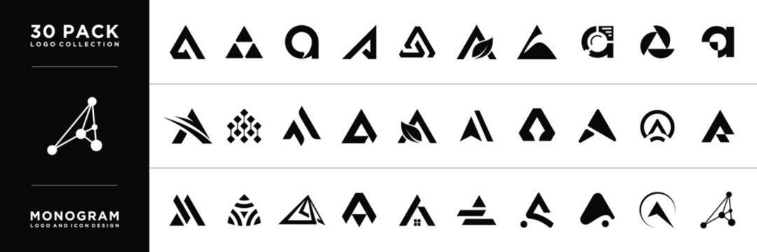 Premium letter A logo design collection. letter A logo design template. icon for technology, internet, digital.