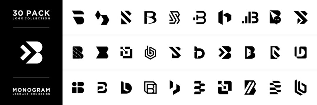 Set of letter B technology logo icon design. modern minimal style illustration icon B inspiration.