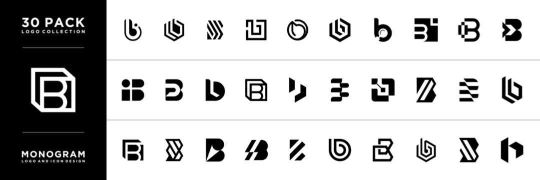 Technology abstract letter B logo design collection.