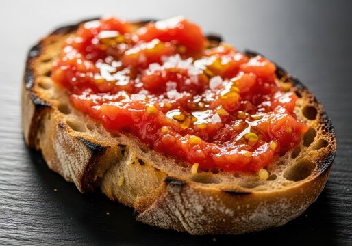 Delicious pan con tomate with olive oil and sea salt on toasted bread