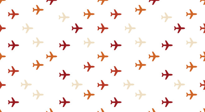 Seamless airplane pattern vector background featuring colorful aircraft icons for travel tourism aviation industry wallpaper texture and wrapper paper print design.