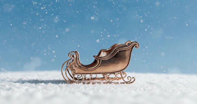 Metallic Copper Sleigh Miniature on Soft White Snow Ethereal Concept