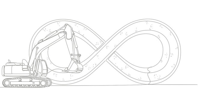 Excavator Digging Infinite Loop Symbol - Concept of Endless Work or Cycle