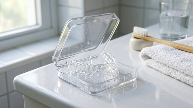 Dental aligners in transparent case