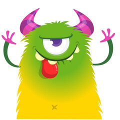 Fototapeta premium Cartoon Scary Monster with Big Horns for Halloween. Vector illustration