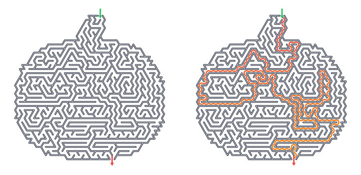 Pumpkin Outline Maze with Triangular Grid &ndash; Festive Halloween Logic Puzzle