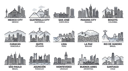 Latin American City Skylines Collection: Hand-Drawn Vector Illustrations © Nur