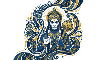 Obraz premium Lord Hanuman Divine Figure Gold Blue Ornate Art Illustration