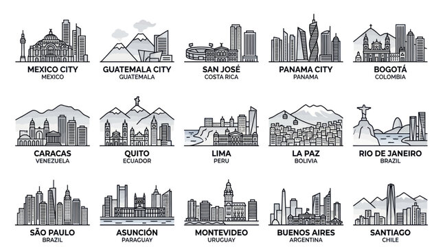 Latin American City Skylines Collection: Hand-Drawn Vector Illustrations