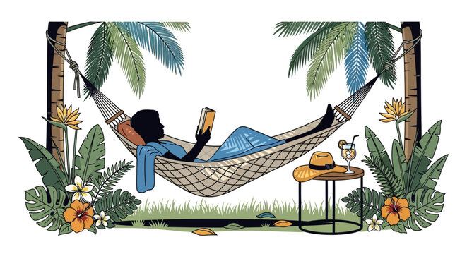 Relaxing in a tropical hammock paradise with nature and leisure