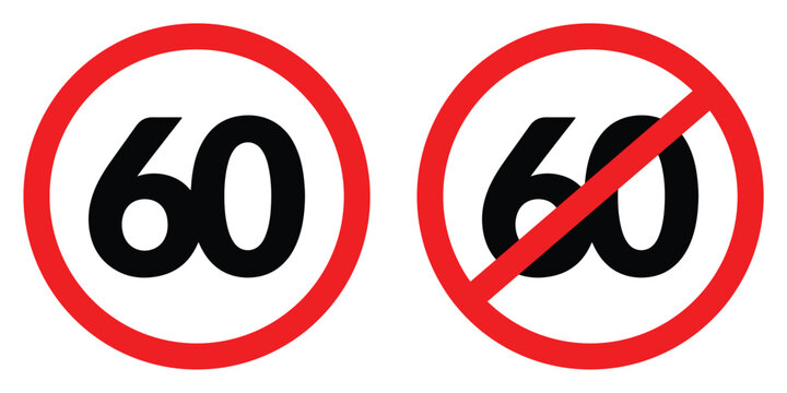 Speed limit 60 sign and prohibited 60 sign against white background