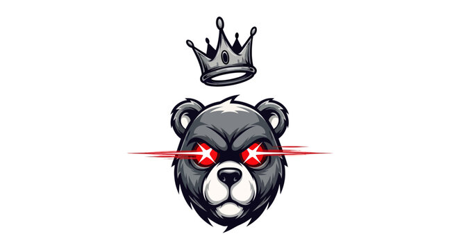 Angry bear head with crown and laser eyes