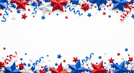 Fototapeta premium Patriotic 4th of july stars and ribbons isolated on white background