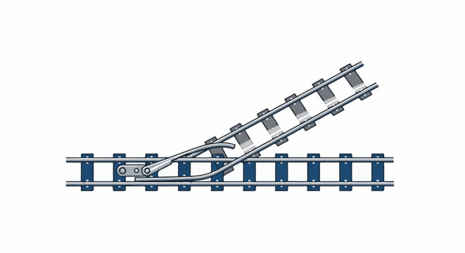 A railway switch diverging into a second track on a white background