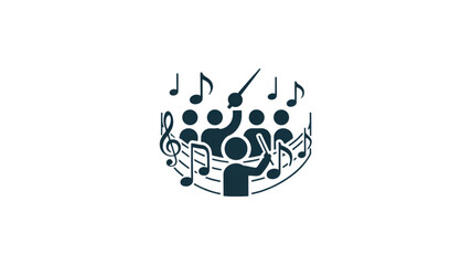 Musical notes and instruments with conductor leading an orchestra of black figures Vector © MOHAMMAD SALIM 