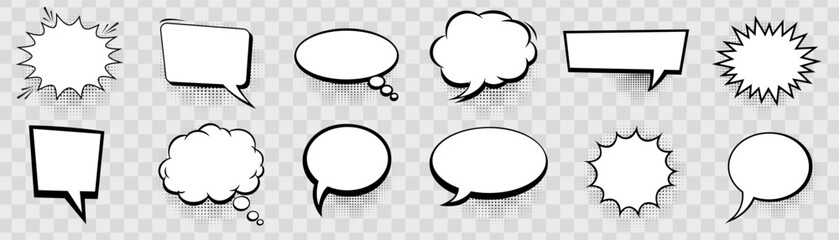 Comic speech bubbles set. Hand drawn cartoon dialog clouds collection. Retro pop art vector chat frames © Vasyl Yurlov