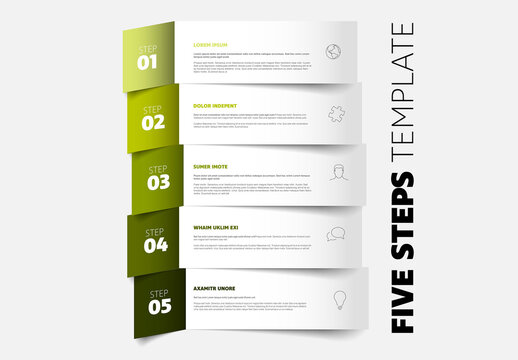 Five Steps Vertical Infographic Template with Green Labels