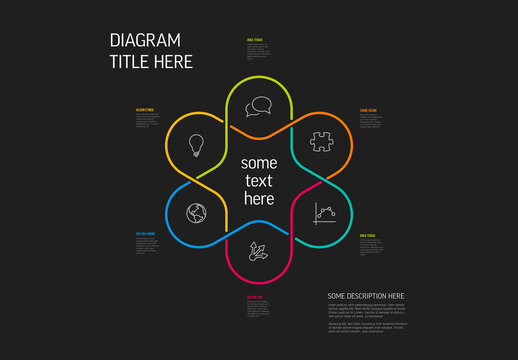 Colorful Modern Infographic Diagram with Six Interlocking Loops on Black