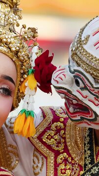 Traditional Thai Khon Dance Performance with Hanuman and Suphannamatcha Characters