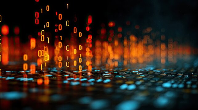 Abstract Digital Data Flow with Binary Code and Glowing Lights.