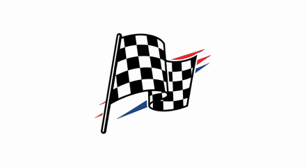 Fototapeta premium A checkered flag waves against a white background with red and blue streaks
