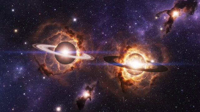 Two Ringed Planets in Cosmic Nebula