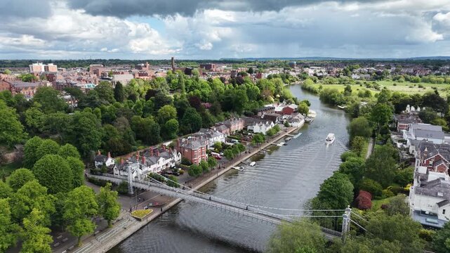 Waterfront houses on River Dee Chester UK drone aerial view