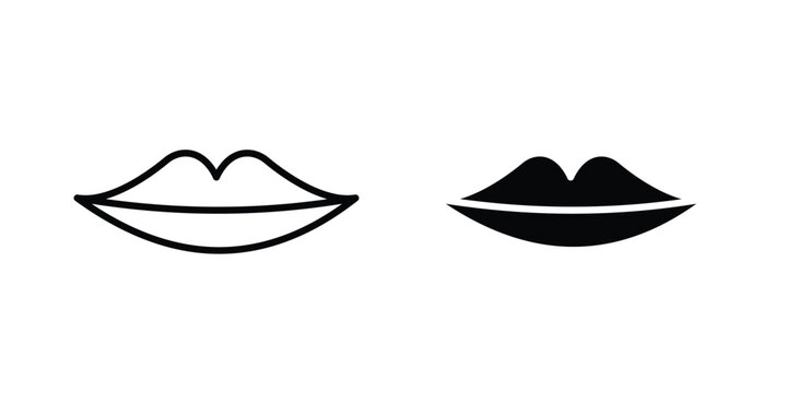 Big lips icon clipart and thin stroke versions pack
