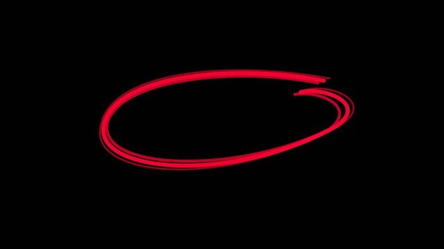 Smooth Red Marker Circle Highlight Animation, Clean Ring Sketch Overlay for Text Emphasis (Transparent Alpha)
