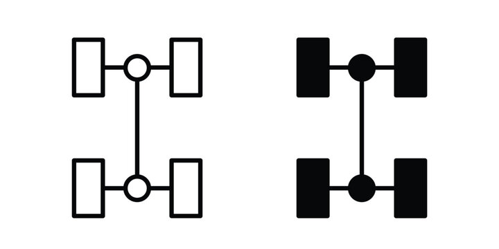 Car chassis icon clipart and thin stroke versions pack