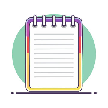 Flat design illustration of a spiral notebook with lined paper