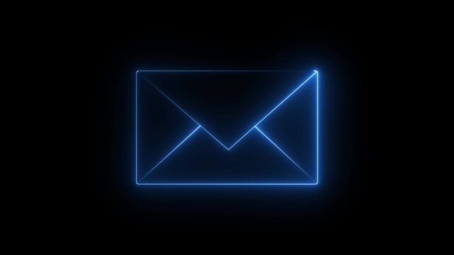 Neon blue color massage icon animation on black background.  4k videon.
