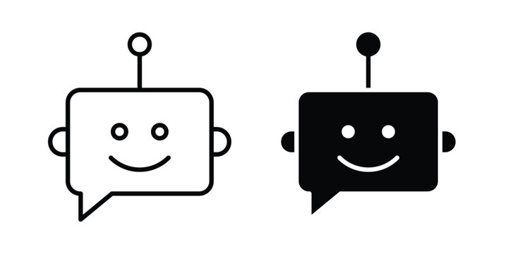 Chat bot assistance icon clipart and thin stroke versions pack