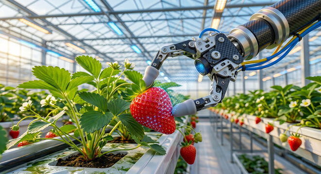 Robotic Grasper Hand Picking Ripe Red Strawberry in Smart Greenhouse