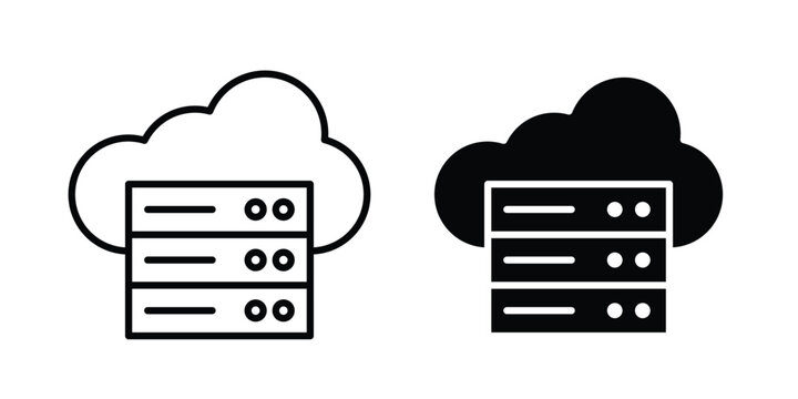 Cloud Computing Server icon clipart and thin stroke versions pack