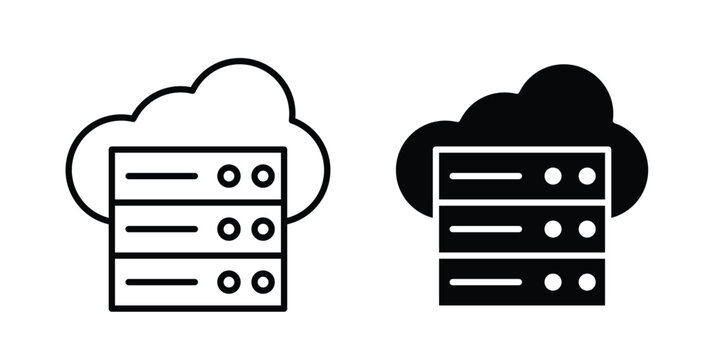 Cloud server icon clipart and thin stroke versions pack