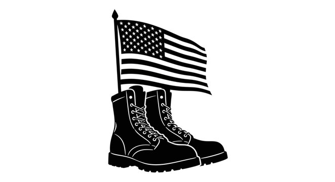 American flag and combat boots illustration patriotic symbol with black silhouette