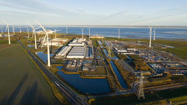 Data center campus powered by numerous wind turbines