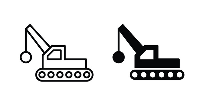 Demolition icon clipart and thin stroke versions pack