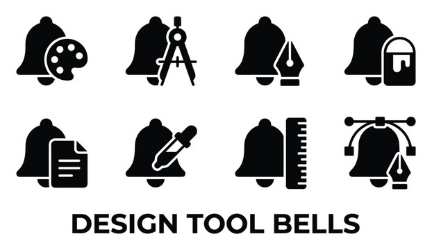 Design tool bells vector icons set bell and design tool combinations.