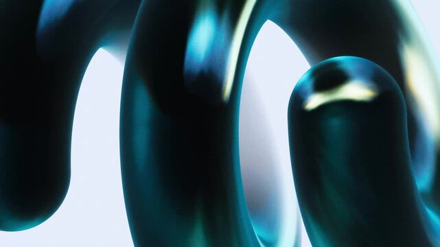 Metallic teal spiral shapes morphing in a dark abstract close up environment with subtle lighting in a 3D render loop
