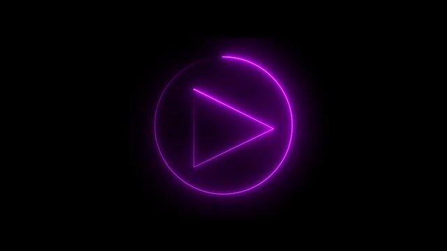 Pink color play button icon on black background with neon circle.