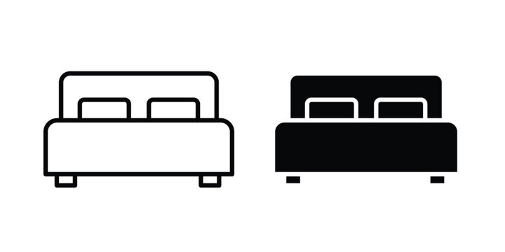 Double bed icon clipart and thin stroke versions pack