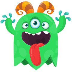 Fototapeta premium Cartoon cute and funny monster waving hands . Vector illustration