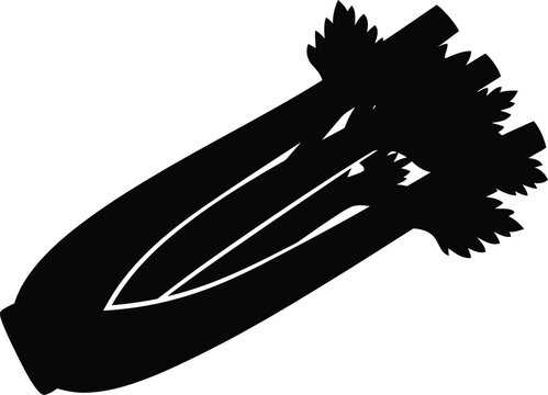 Black silhouette of a fresh celery bunch with stalks and leaves