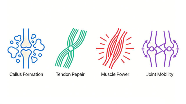 Callus, tendons, and muscle contours represent the formation of callus and tendon repair, suitable for orthopedic rehabilitation devices and sports injury repair products.
