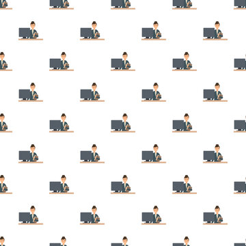 Business executive busy working at a desk with a computer, forming a repeating pattern